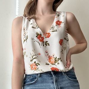 White/Floral Silky Tank size Medium